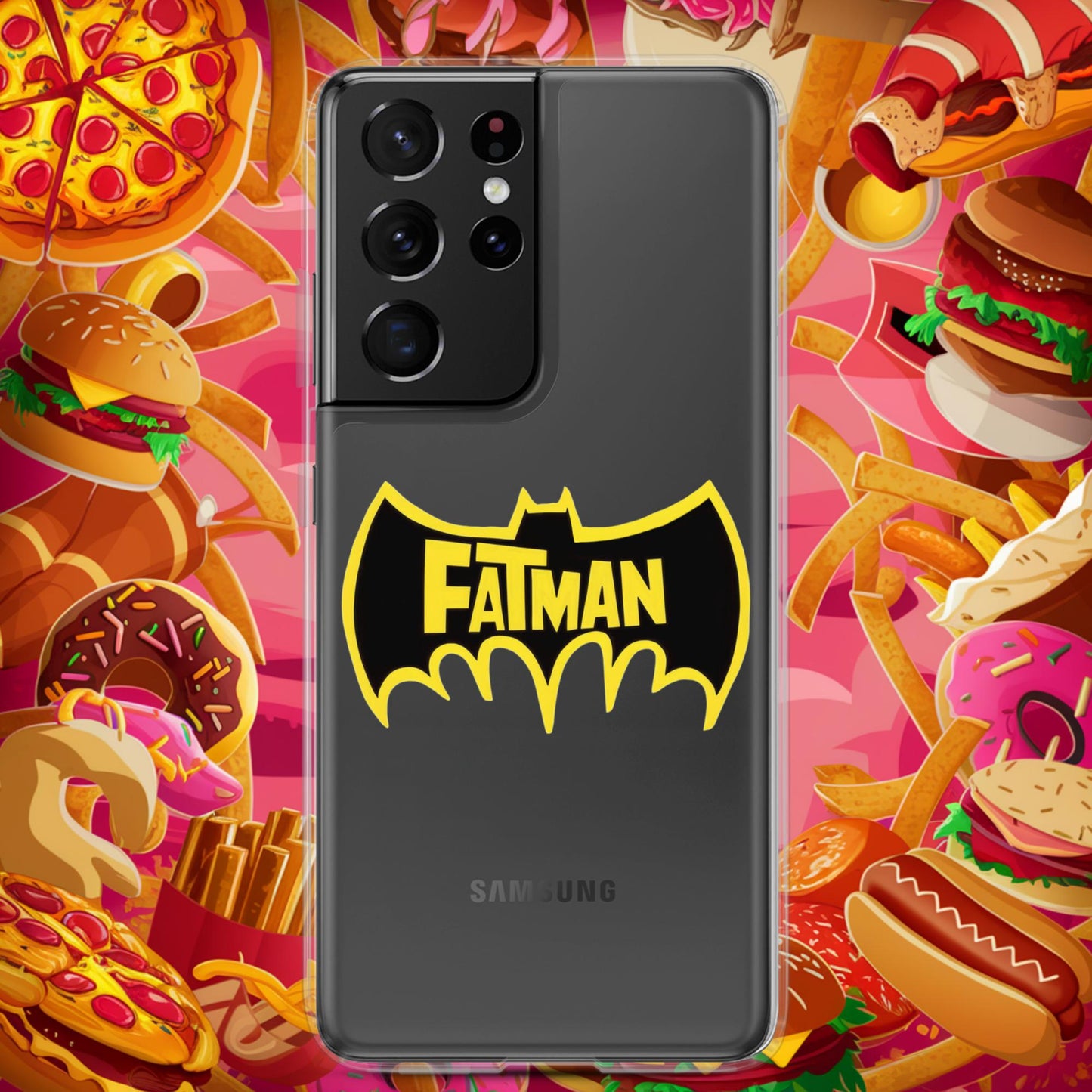 FatMan Funny Fat Superhero Clear Case for Samsung Samsung Galaxy S21 Ultra Mobile Phone Cases Batman Movies Superheroes Next Cult Brand