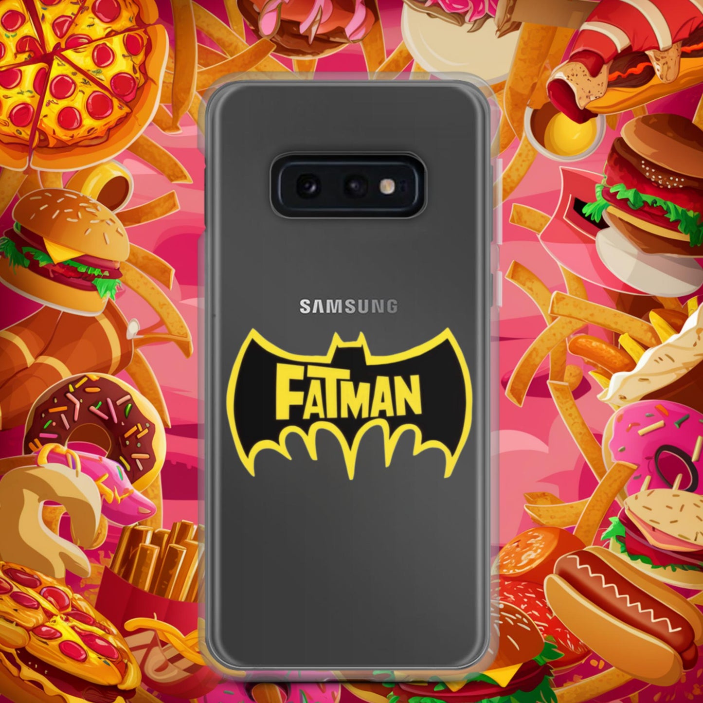 FatMan Funny Fat Superhero Clear Case for Samsung Samsung Galaxy S10e Mobile Phone Cases Batman Movies Superheroes Next Cult Brand