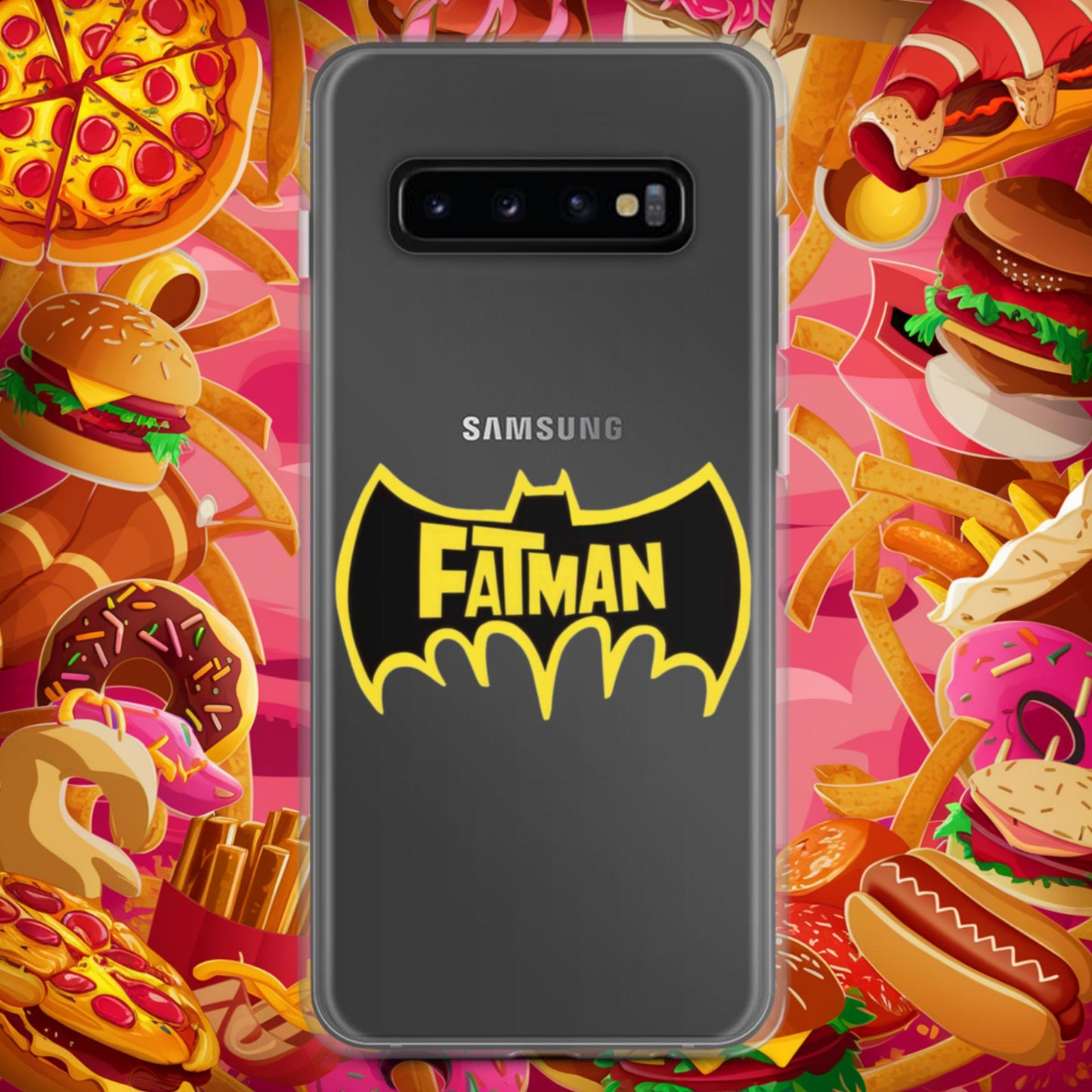 FatMan Funny Fat Superhero Clear Case for Samsung Samsung Galaxy S10+ Mobile Phone Cases Batman Movies Superheroes Next Cult Brand