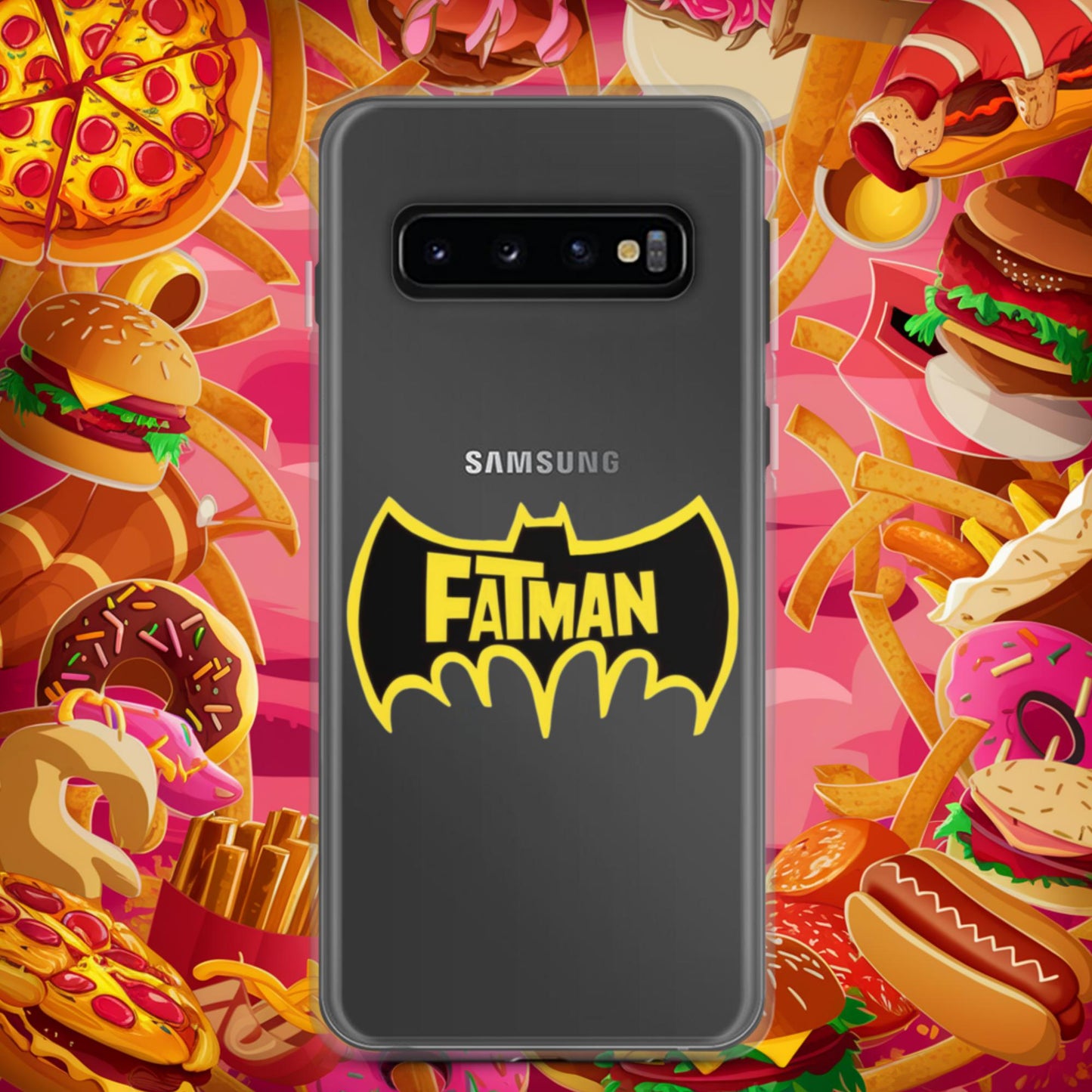 FatMan Funny Fat Superhero Clear Case for Samsung Samsung Galaxy S10 Mobile Phone Cases Batman Movies Superheroes Next Cult Brand