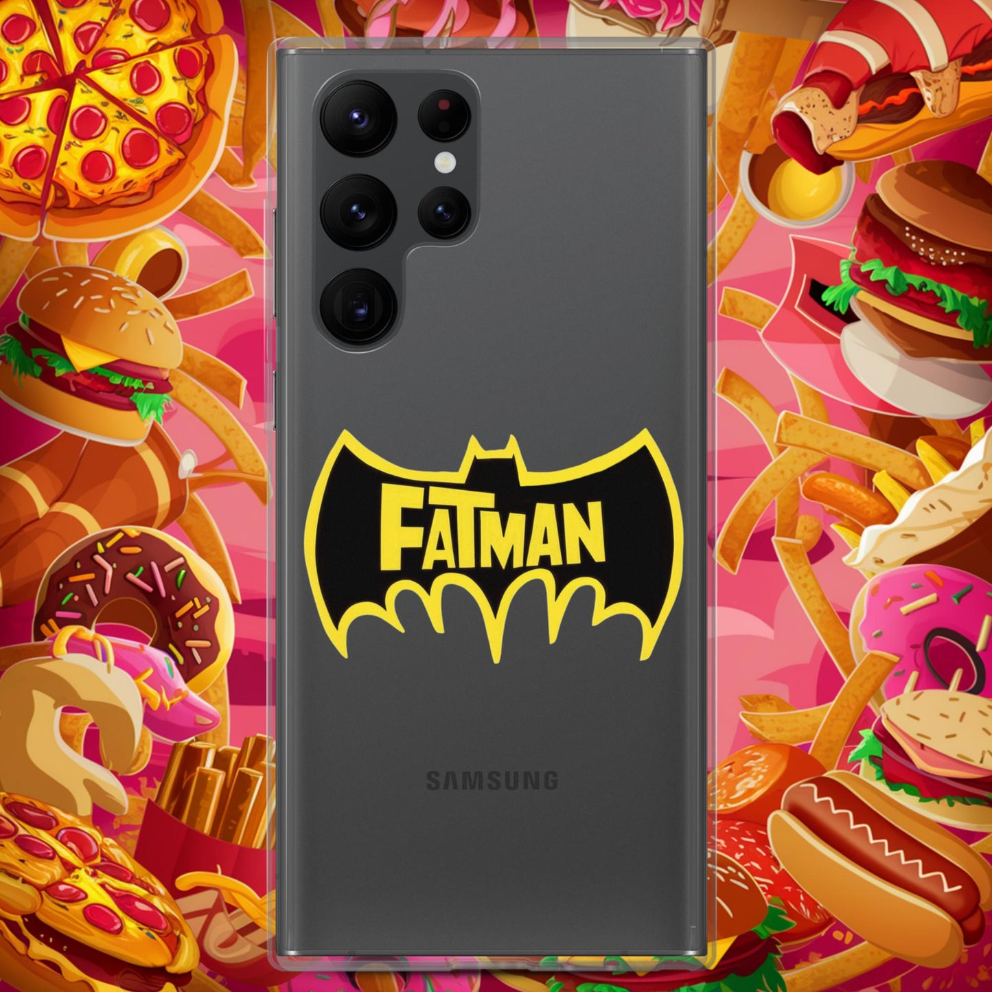 FatMan Funny Fat Superhero Clear Case for Samsung Samsung Galaxy S22 Ultra Mobile Phone Cases Batman Movies Superheroes Next Cult Brand
