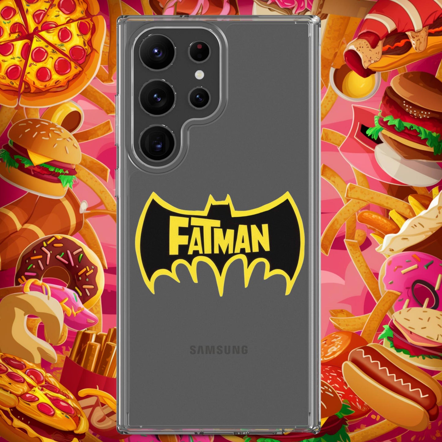FatMan Funny Fat Superhero Clear Case for Samsung Samsung Galaxy S23 Ultra Mobile Phone Cases Batman Movies Superheroes Next Cult Brand