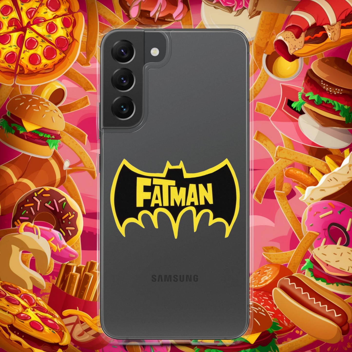 FatMan Funny Fat Superhero Clear Case for Samsung Samsung Galaxy S22 Plus Mobile Phone Cases Batman Movies Superheroes Next Cult Brand