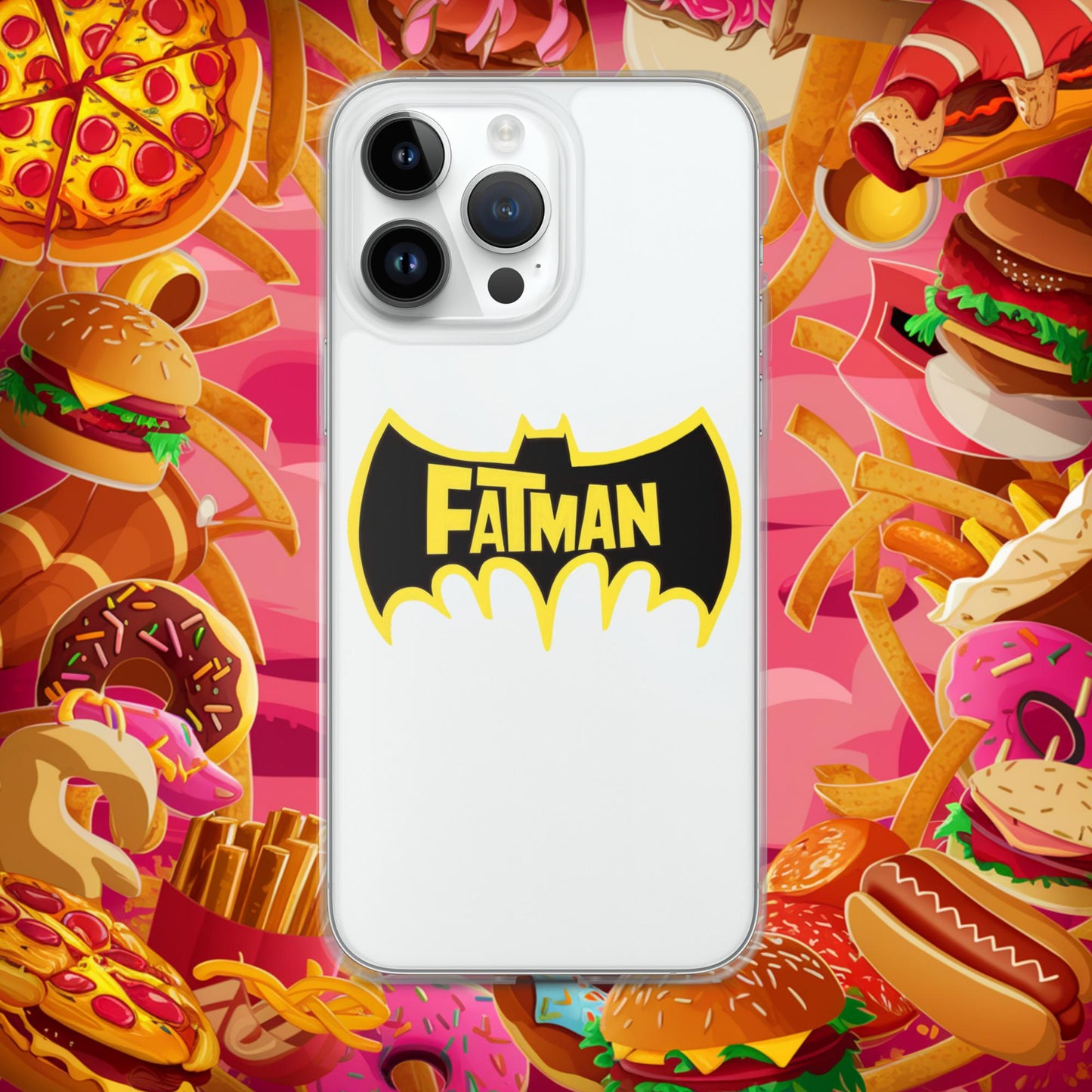 FatMan Funny Fat Superhero Clear Case for iPhone iPhone 14 Pro Max Mobile Phone Cases Batman Movies Superheroes Next Cult Brand