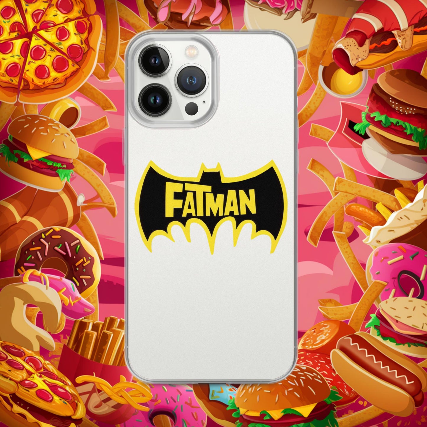 FatMan Funny Fat Superhero Clear Case for iPhone iPhone 13 Pro Max Mobile Phone Cases Batman Movies Superheroes Next Cult Brand