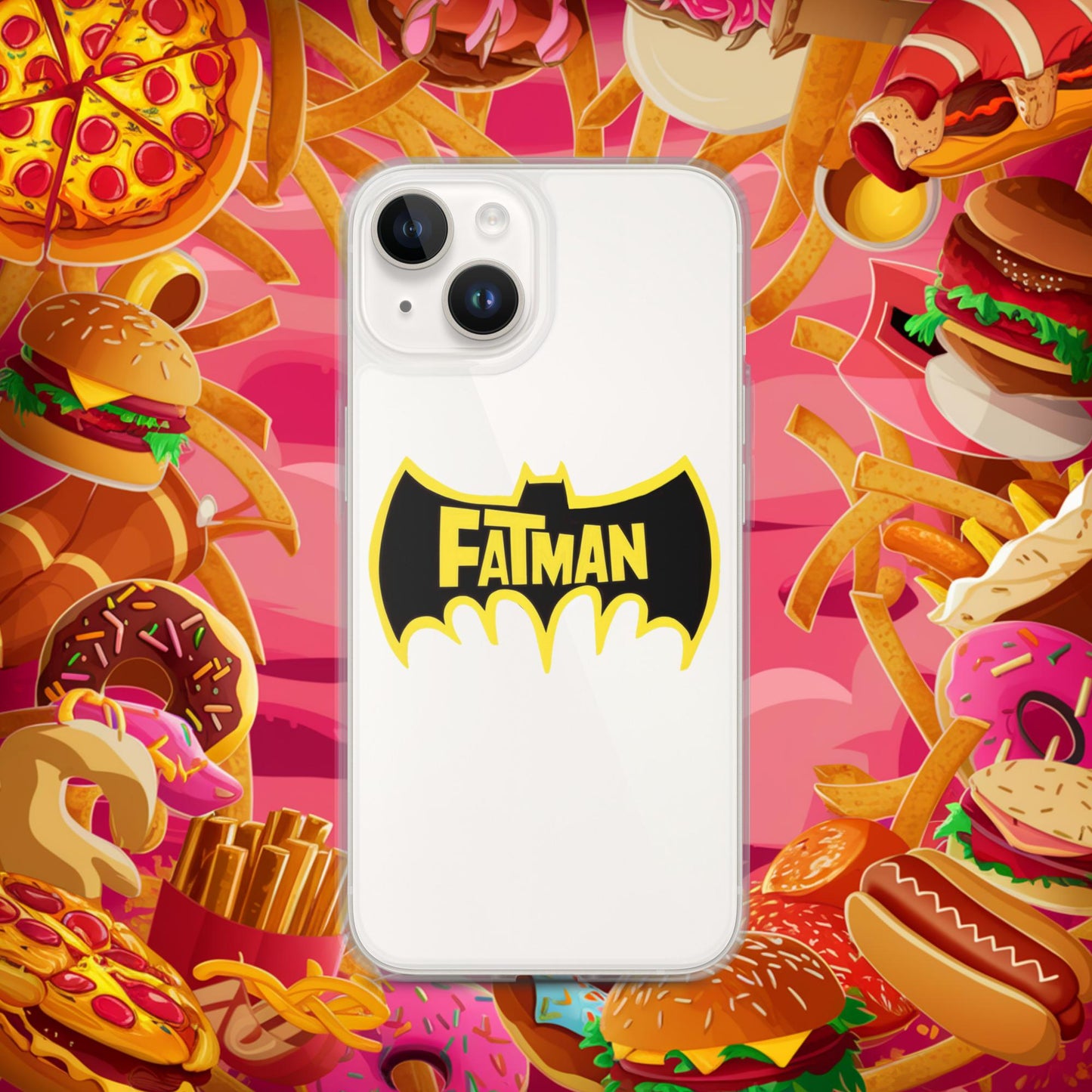 FatMan Funny Fat Superhero Clear Case for iPhone iPhone 14 Mobile Phone Cases Batman Movies Superheroes Next Cult Brand