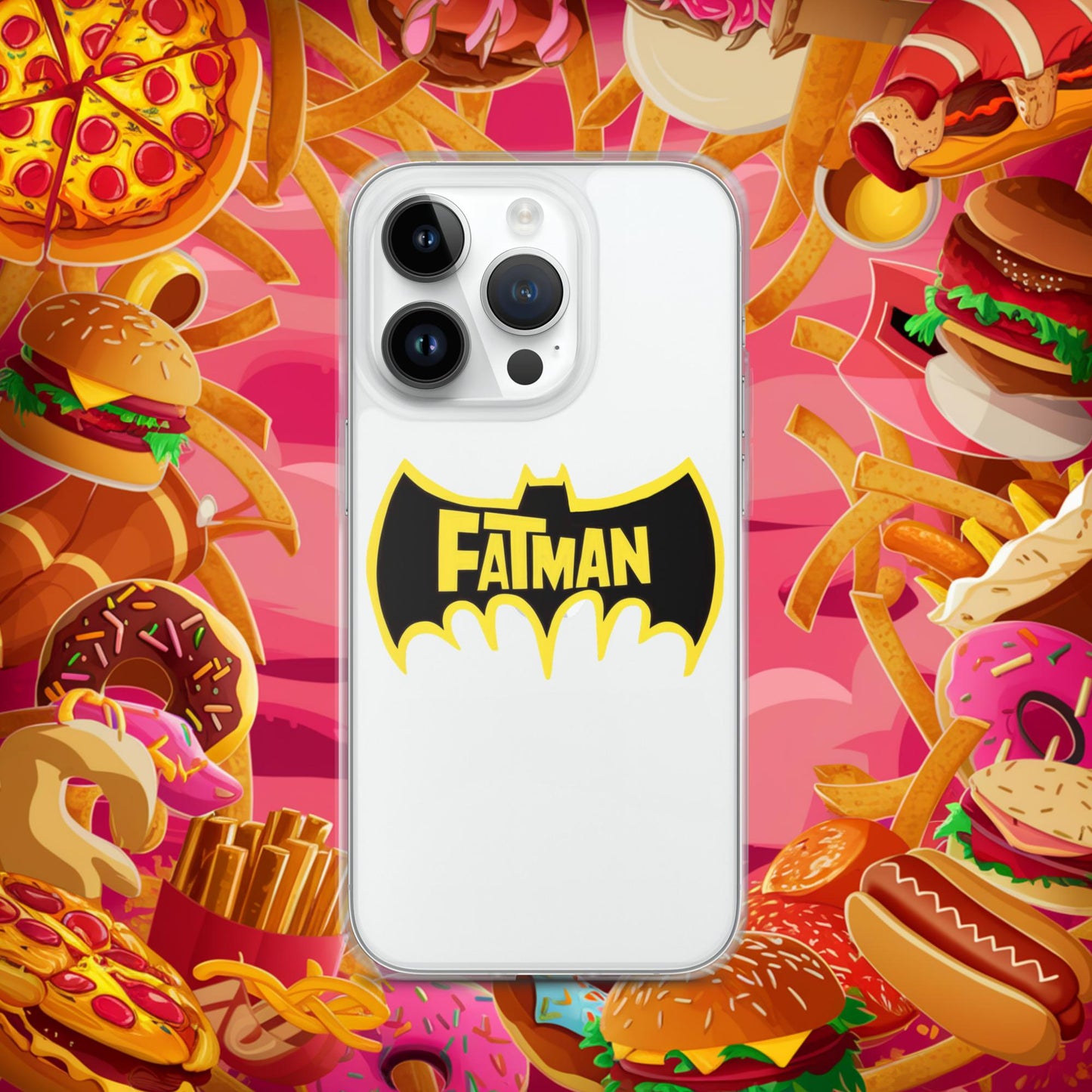 FatMan Funny Fat Superhero Clear Case for iPhone iPhone 14 Pro Mobile Phone Cases Batman Movies Superheroes Next Cult Brand