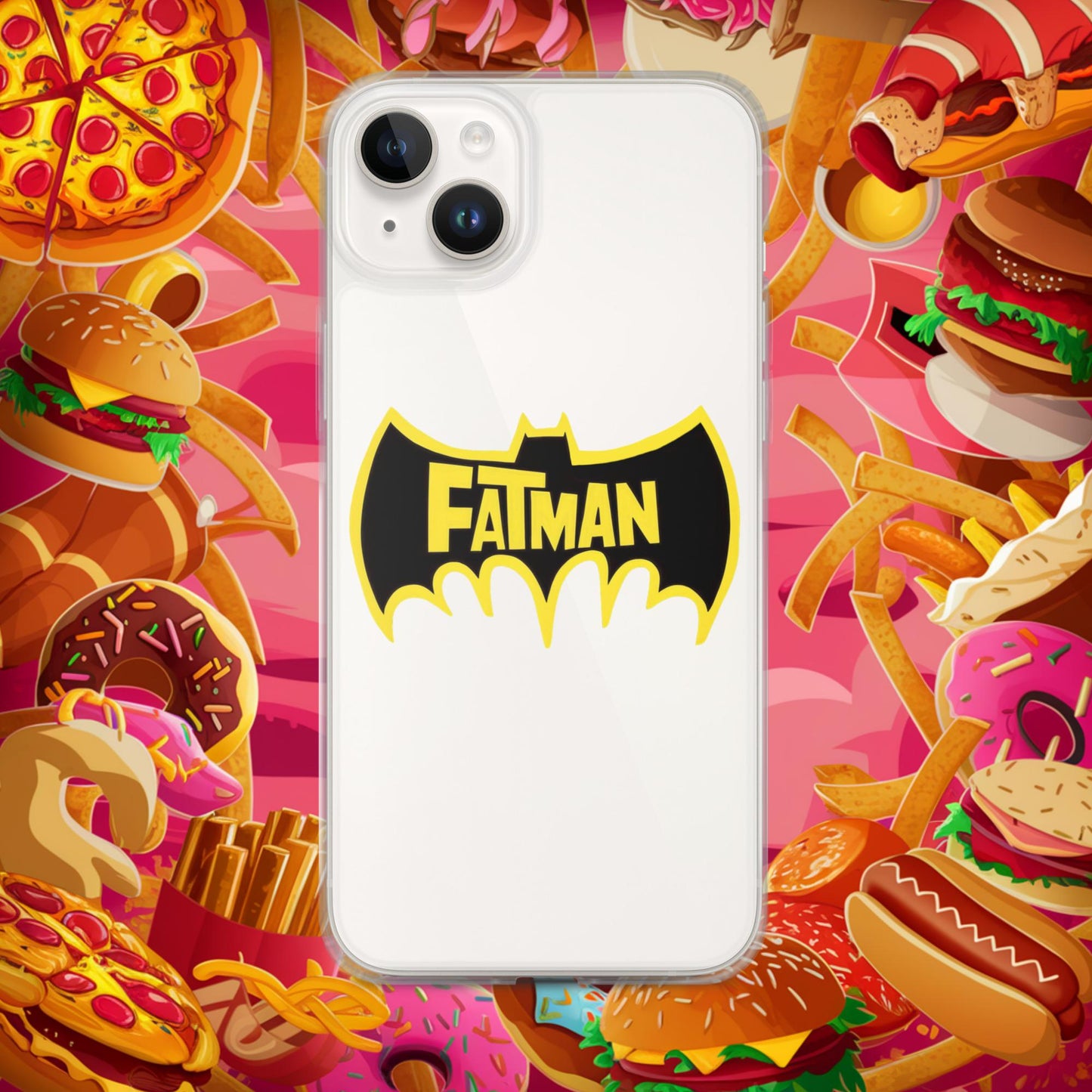 FatMan Funny Fat Superhero Clear Case for iPhone iPhone 14 Plus Mobile Phone Cases Batman Movies Superheroes Next Cult Brand