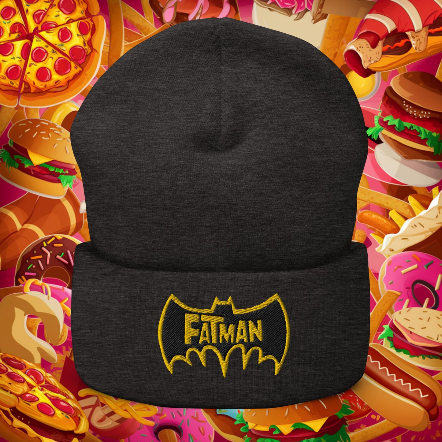 FatMan Funny Fat Superhero Cuffed Beanie Dark Grey Hats Batman Movies Superheroes Next Cult Brand