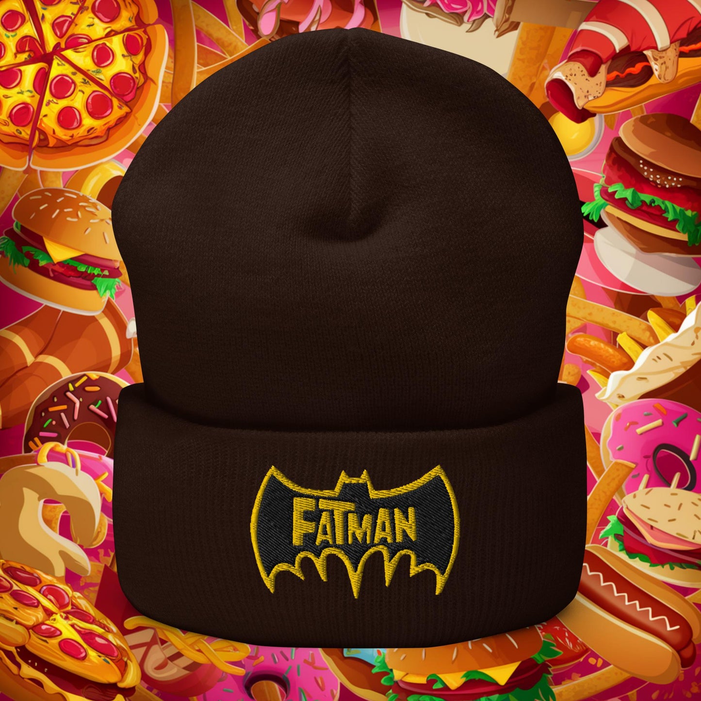 FatMan Funny Fat Superhero Cuffed Beanie Brown Hats Batman Justice League Movies Superheroes Next Cult Brand