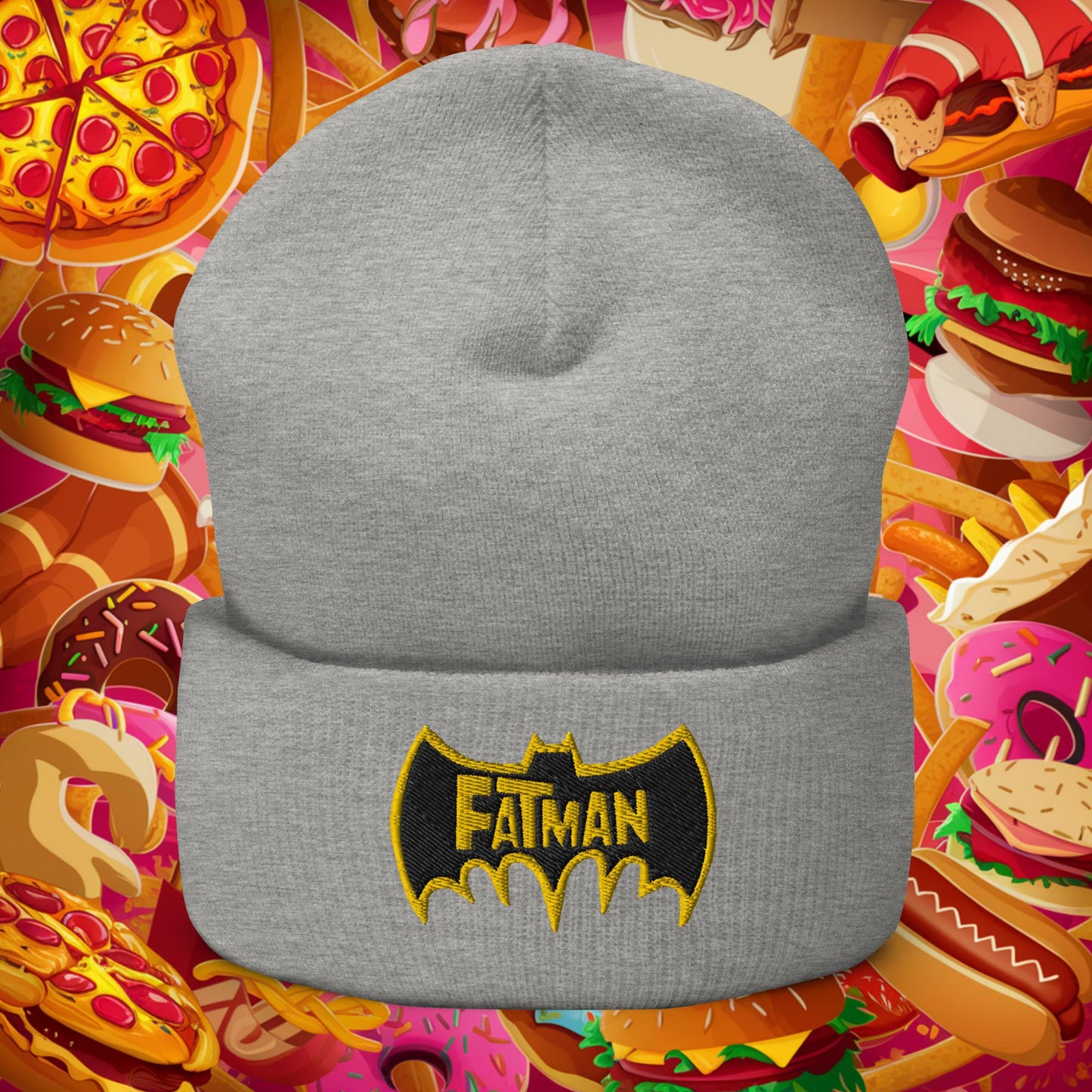 FatMan Funny Fat Superhero Cuffed Beanie Heather Grey Hats Batman Movies Superheroes Next Cult Brand