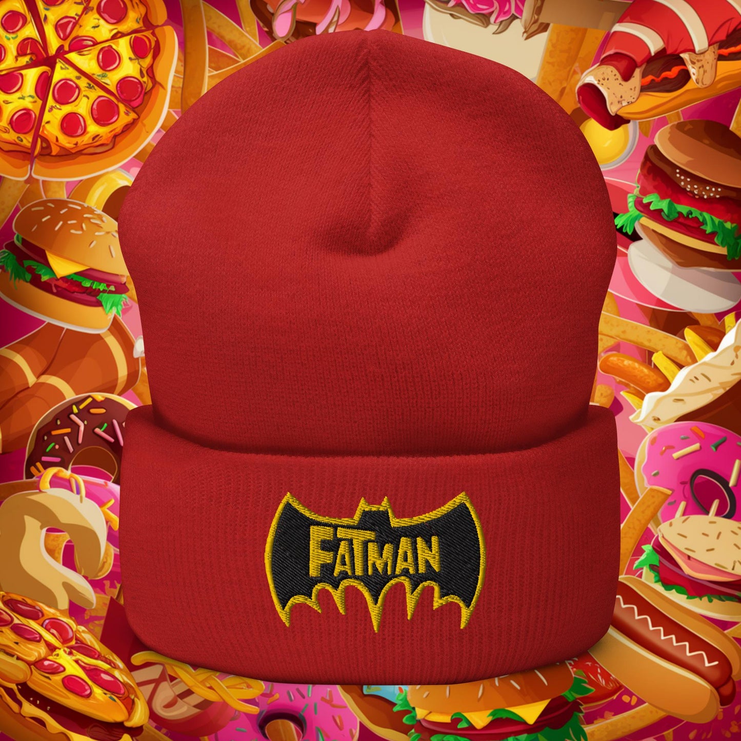 FatMan Funny Fat Superhero Cuffed Beanie Red Hats Batman Movies Superheroes Next Cult Brand