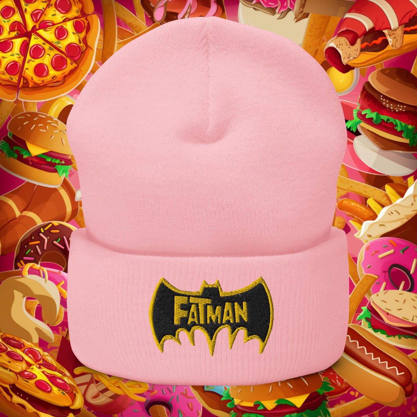 FatMan Funny Fat Superhero Cuffed Beanie Baby Pink Hats Batman Justice League Movies Superheroes Next Cult Brand