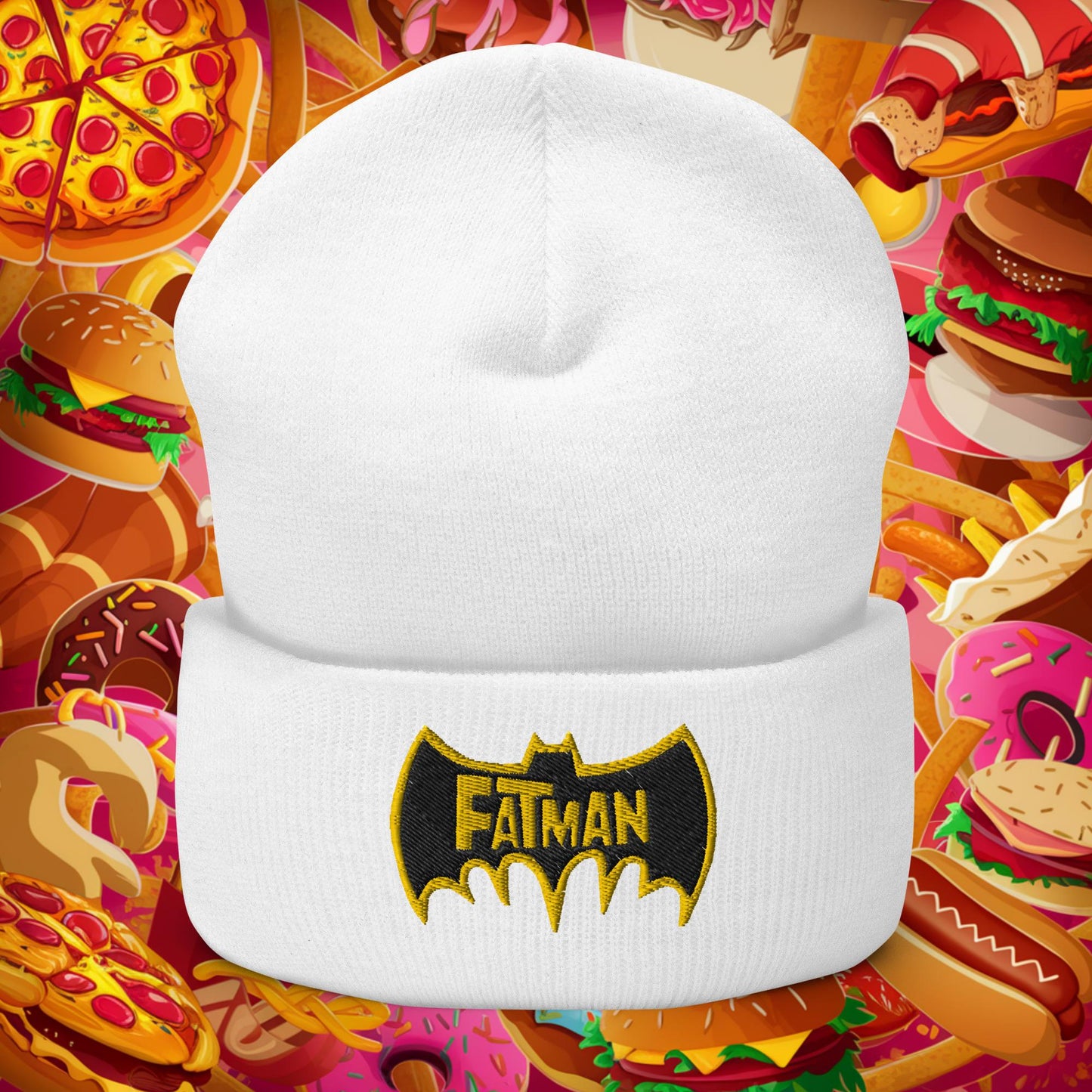 FatMan Funny Fat Superhero Cuffed Beanie White Hats Batman Justice League Movies Superheroes Next Cult Brand