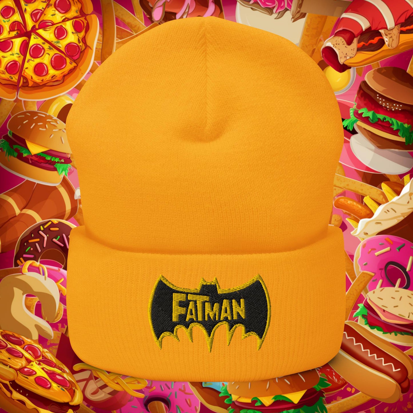 FatMan Funny Fat Superhero Cuffed Beanie Gold Hats Batman Movies Superheroes Next Cult Brand