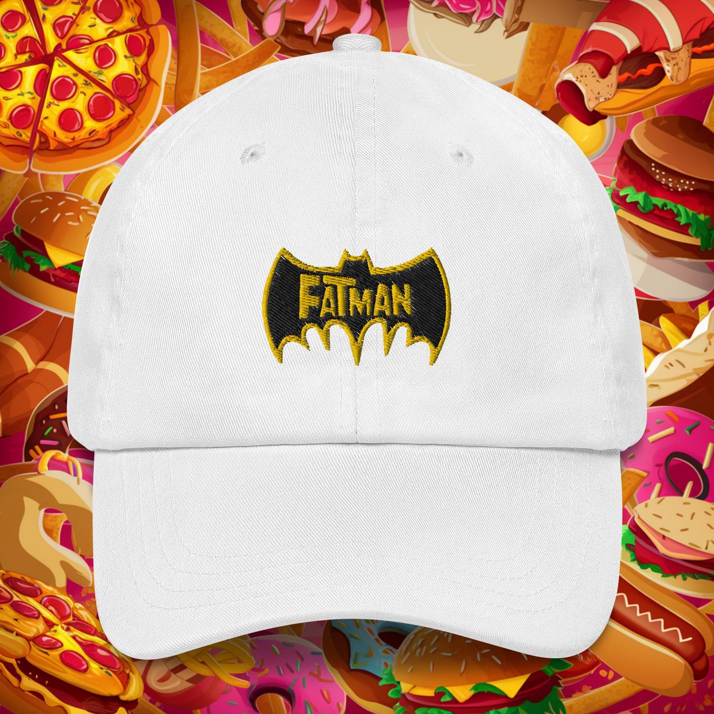 FatMan Funny Fat Superhero Dad hat White Hats Batman Movies Superheroes Next Cult Brand