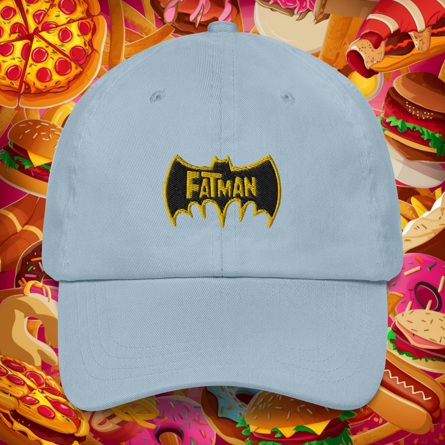 FatMan Funny Fat Superhero Dad hat Light Blue Hats Batman Movies Superheroes Next Cult Brand