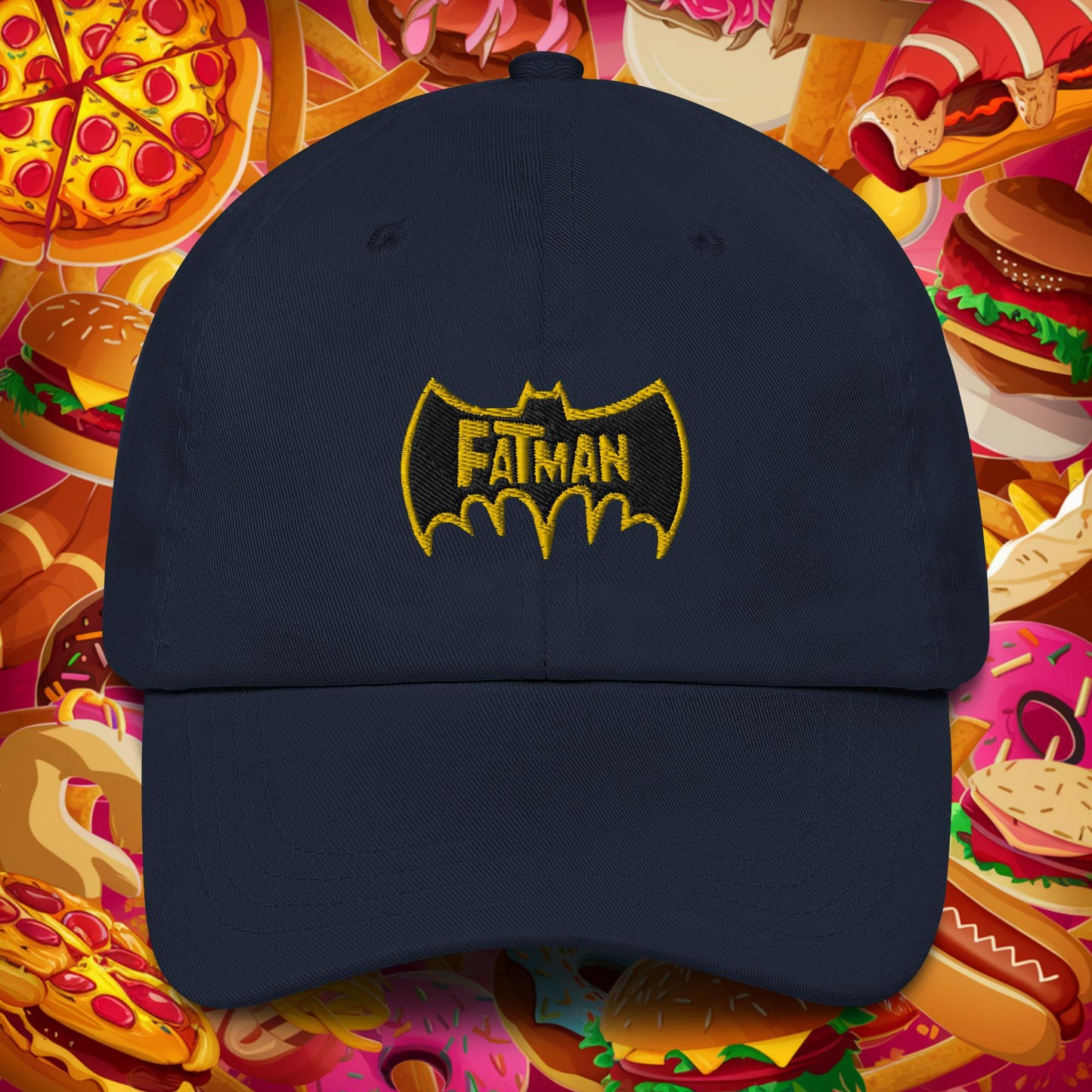 FatMan Funny Fat Superhero Dad hat Navy Hats Batman Movies Superheroes Next Cult Brand