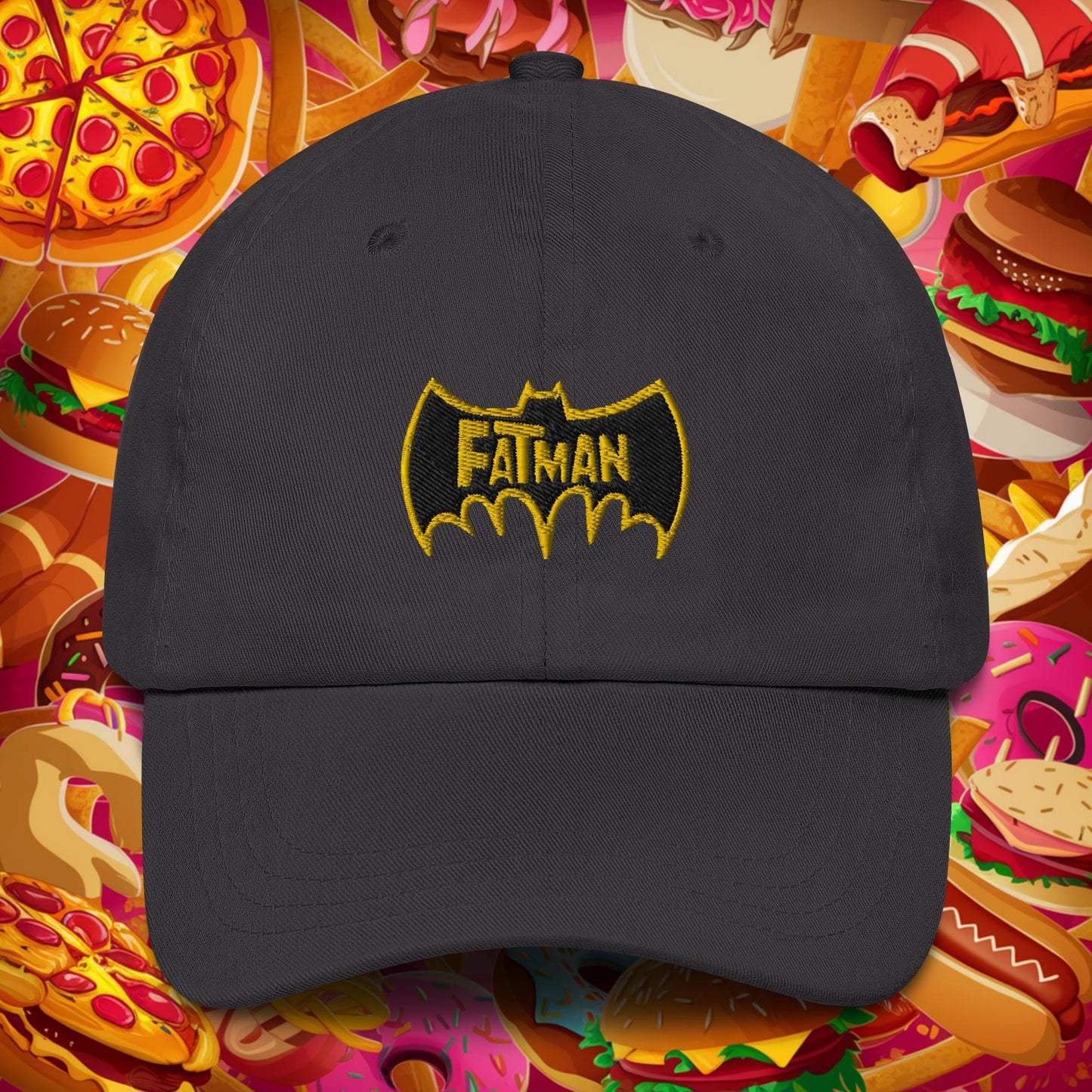 FatMan Funny Fat Superhero Dad hat Dark Grey Hats Batman Movies Superheroes Next Cult Brand