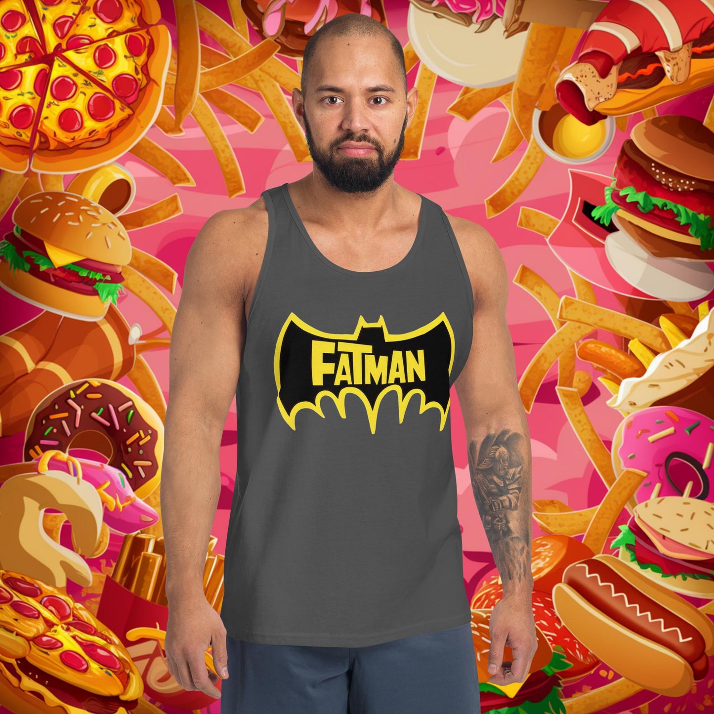 FatMan Funny Fat Superhero Tank Top Asphalt Tank Tops Batman Movies Superheroes Next Cult Brand
