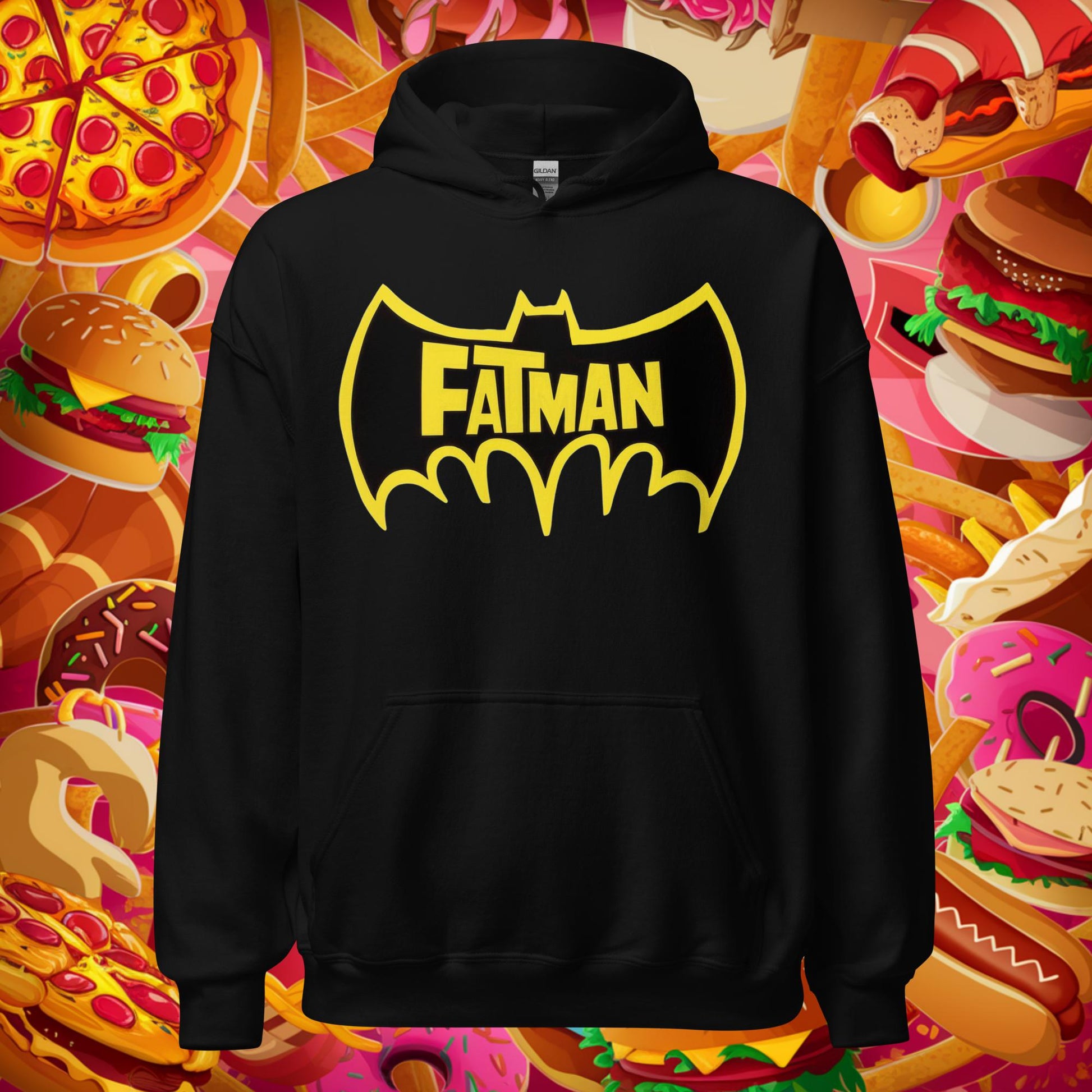FatMan Funny Fat Superhero Unisex Hoodie Black Hoodies Batman Justice League Movies Superheroes Next Cult Brand