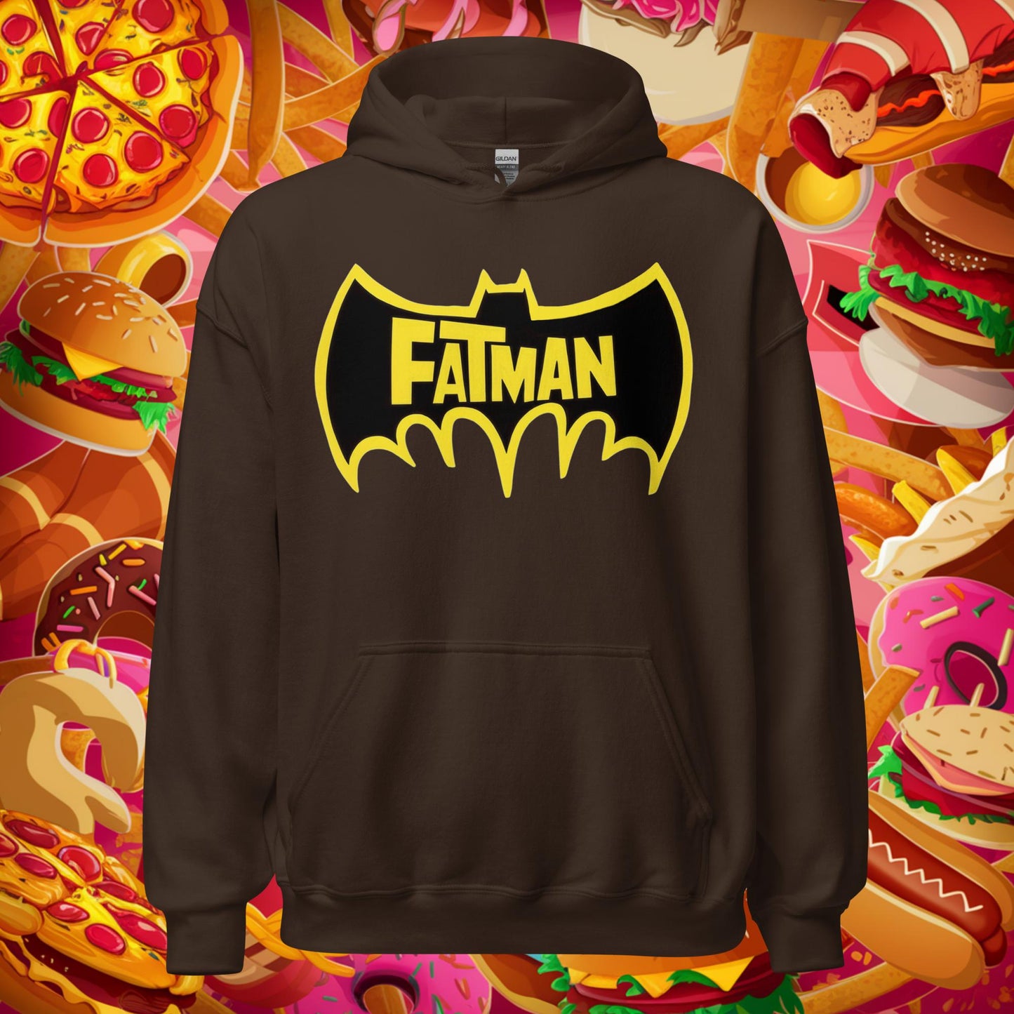FatMan Funny Fat Superhero Unisex Hoodie Dark Chocolate Hoodies Batman Justice League Movies Superheroes Next Cult Brand