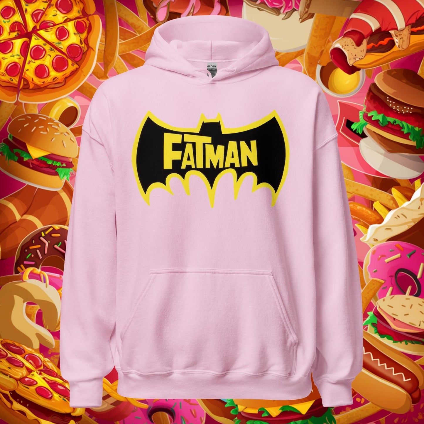 FatMan Funny Fat Superhero Unisex Hoodie Light Pink Hoodies Batman Justice League Movies Superheroes Next Cult Brand