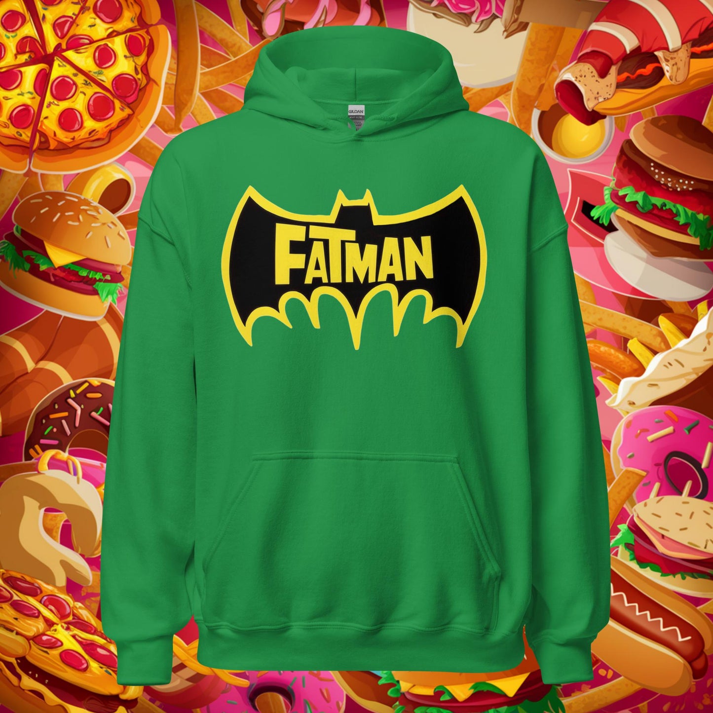 FatMan Funny Fat Superhero Unisex Hoodie Irish Green Hoodies Batman Justice League Movies Superheroes Next Cult Brand