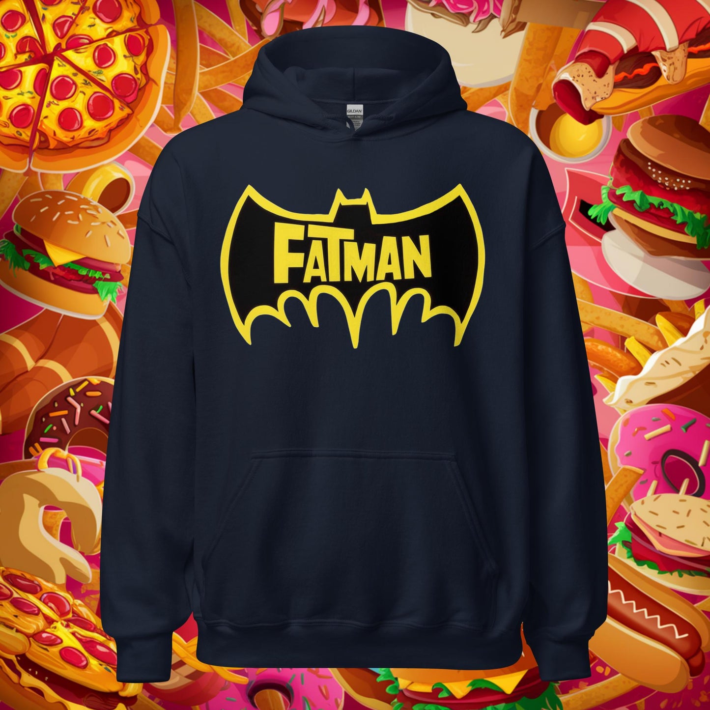 FatMan Funny Fat Superhero Unisex Hoodie Navy Hoodies Batman Justice League Movies Superheroes Next Cult Brand
