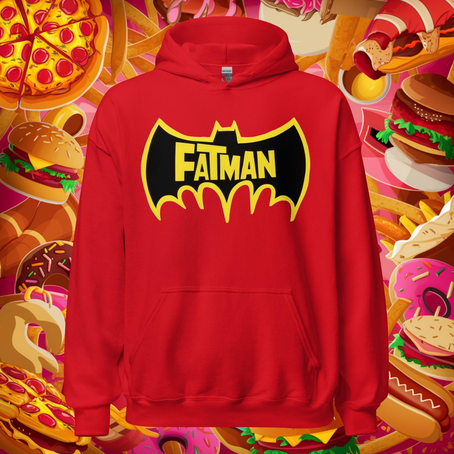 FatMan Funny Fat Superhero Unisex Hoodie Red Hoodies Batman Justice League Movies Superheroes Next Cult Brand