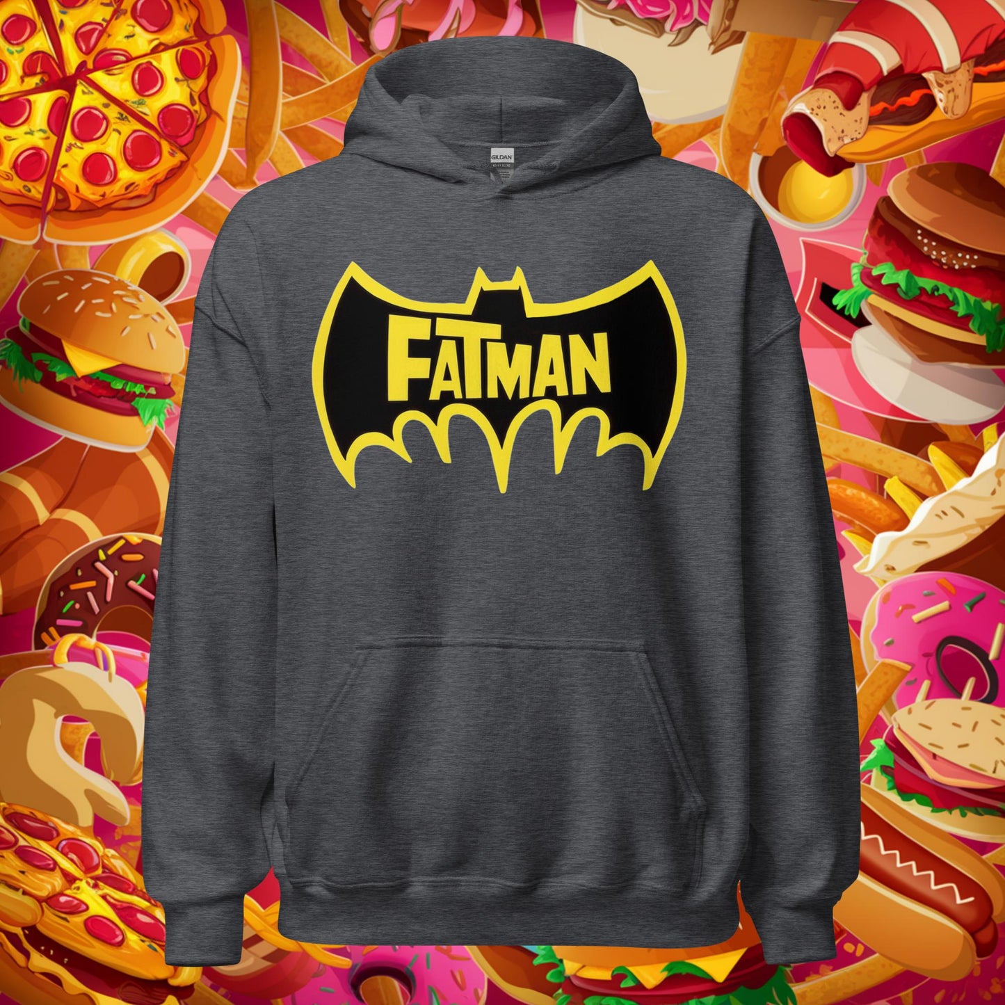 FatMan Funny Fat Superhero Unisex Hoodie Dark Heather Hoodies Batman Justice League Movies Superheroes Next Cult Brand