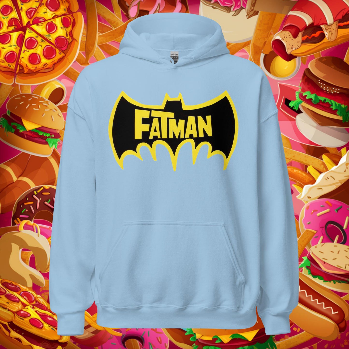 FatMan Funny Fat Superhero Unisex Hoodie Light Blue Hoodies Batman Justice League Movies Superheroes Next Cult Brand