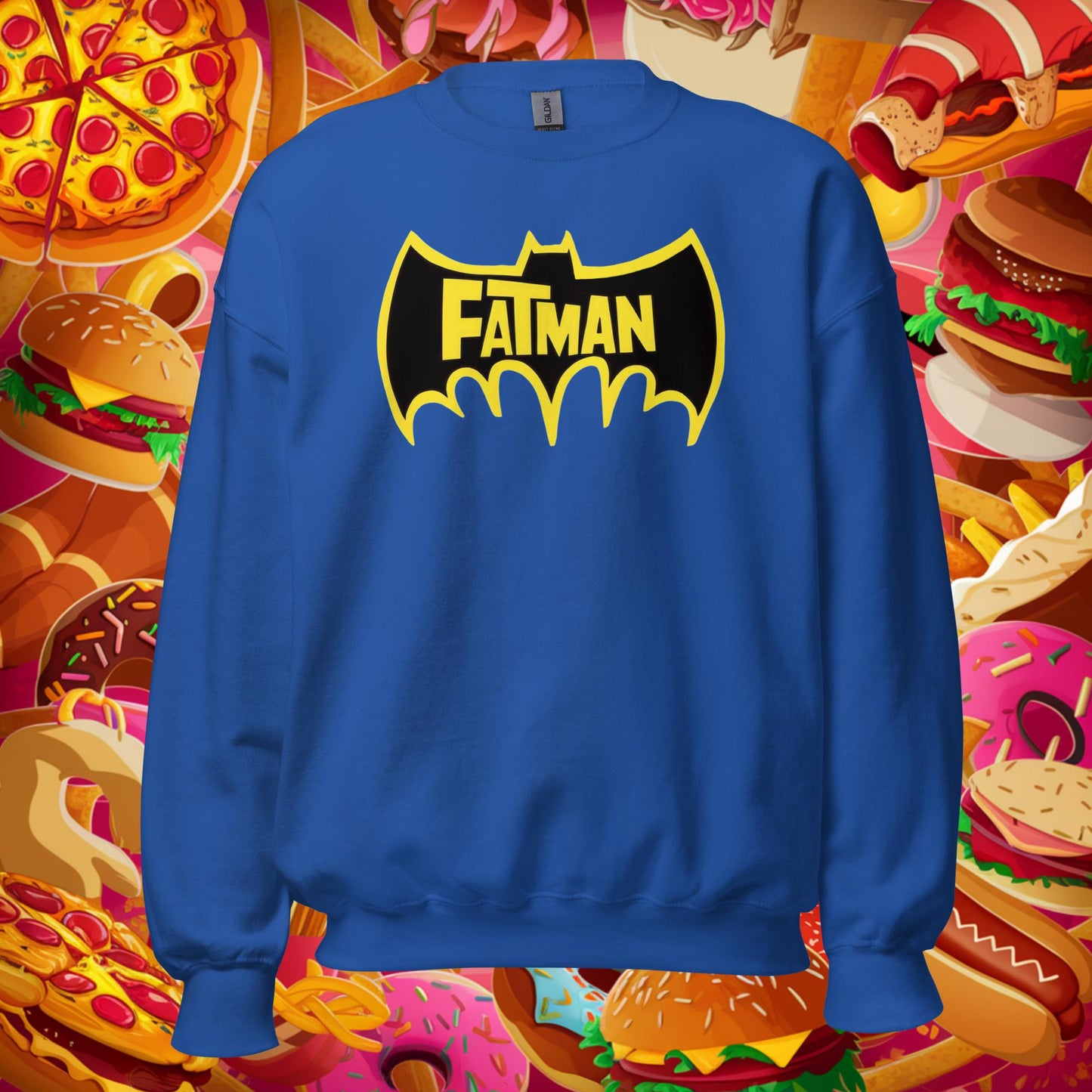 FatMan Funny Fat Superhero Unisex Sweatshirt Royal Sweatshirts Batman Movies Superheroes Next Cult Brand