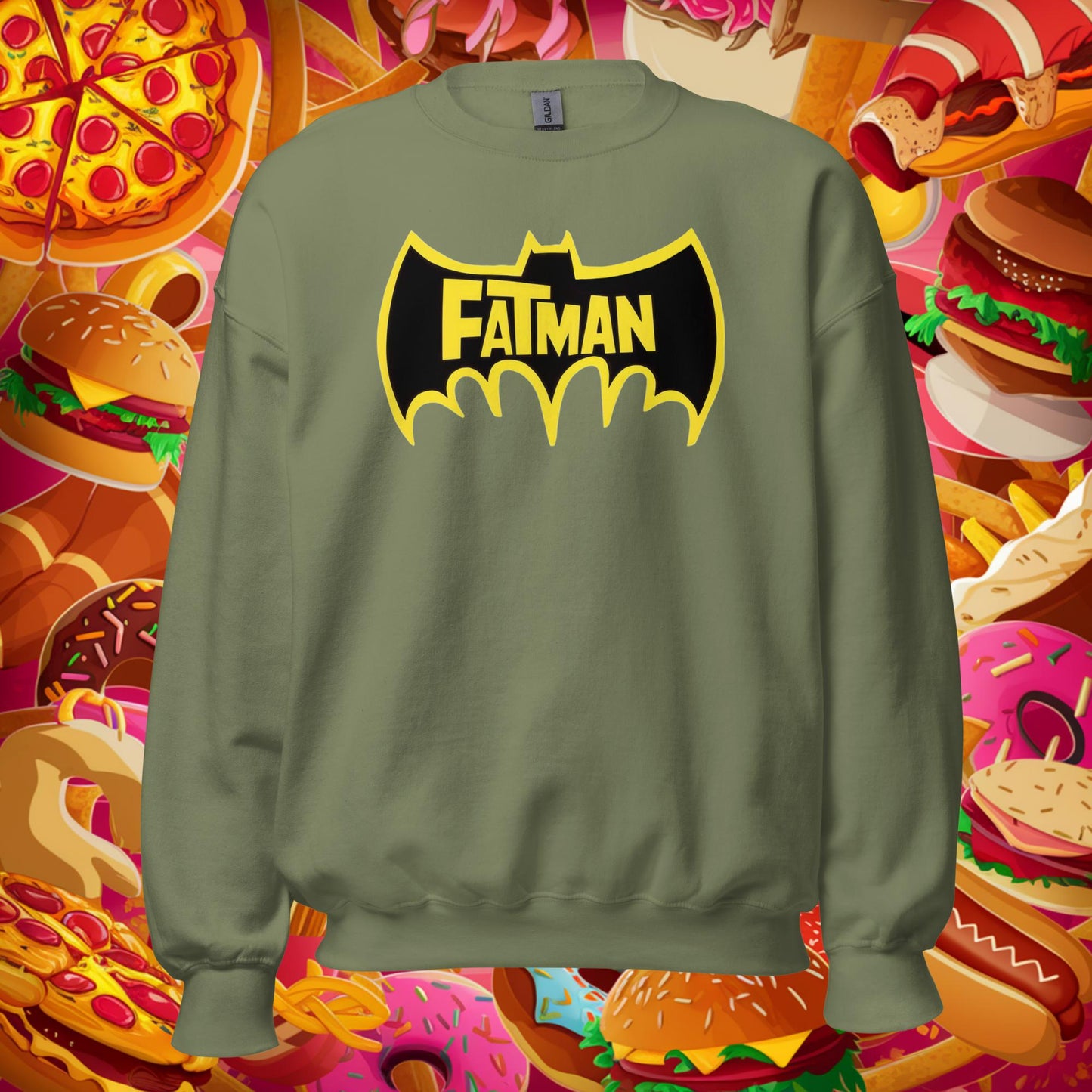 FatMan Funny Fat Superhero Unisex Sweatshirt Military Green Sweatshirts Batman Movies Superheroes Next Cult Brand