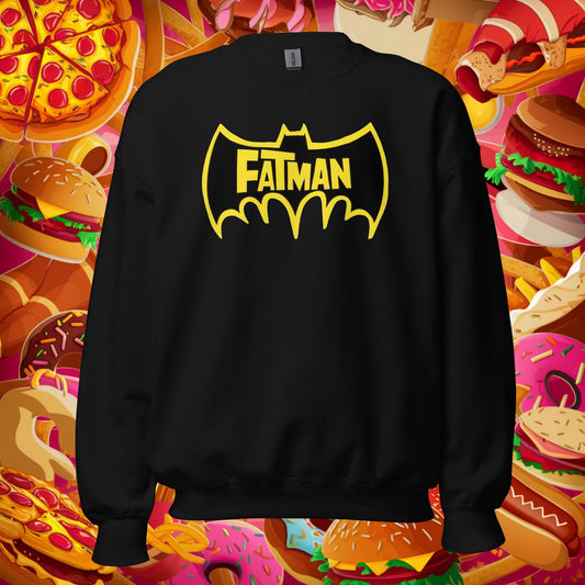 FatMan Funny Fat Superhero Unisex Sweatshirt Black Sweatshirts Batman Justice League Movies Superheroes Next Cult Brand