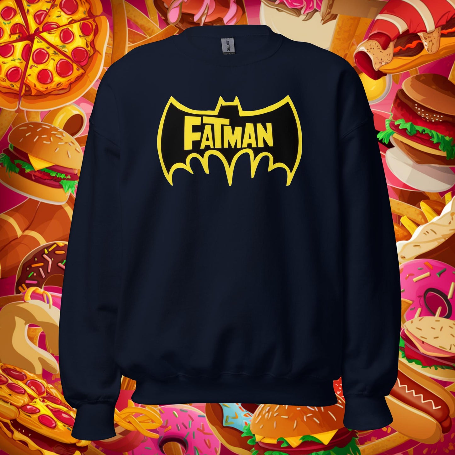FatMan Funny Fat Superhero Unisex Sweatshirt Navy Sweatshirts Batman Justice League Movies Superheroes Next Cult Brand