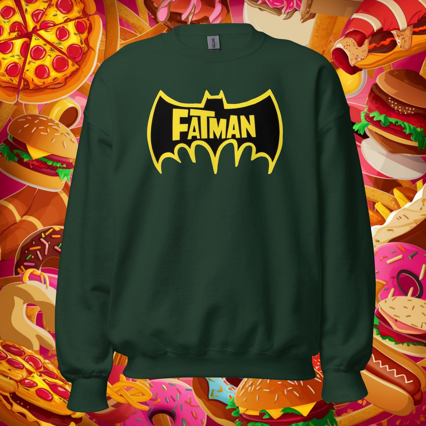 FatMan Funny Fat Superhero Unisex Sweatshirt Forest Green Sweatshirts Batman Movies Superheroes Next Cult Brand