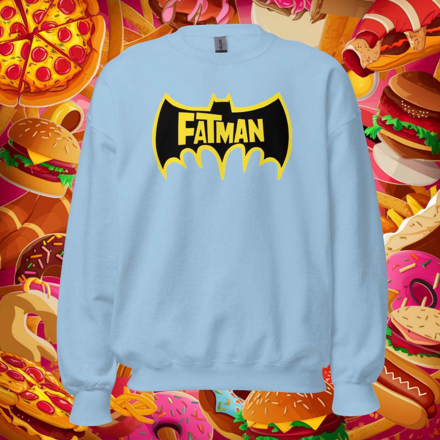 FatMan Funny Fat Superhero Unisex Sweatshirt Light Blue Sweatshirts Batman Justice League Movies Superheroes Next Cult Brand