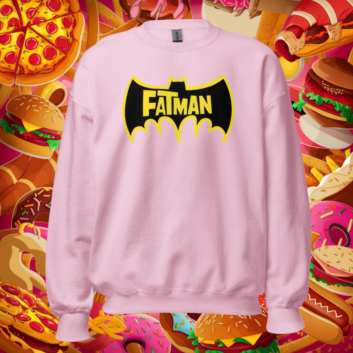 FatMan Funny Fat Superhero Unisex Sweatshirt Light Pink Sweatshirts Batman Movies Superheroes Next Cult Brand