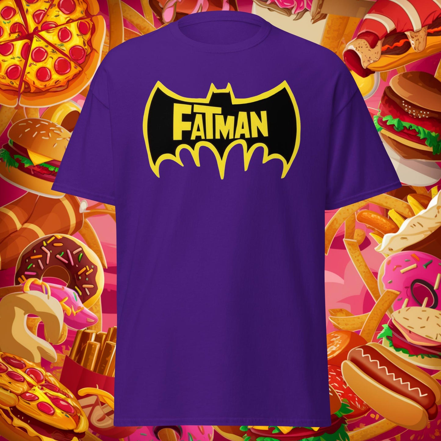 FatMan Funny Fat Superhero Unisex tee Purple T-shirts Batman Bulking Films Fitness Gym Justice League Movies Pump Cover Superheroes Workout Next Cult Brand