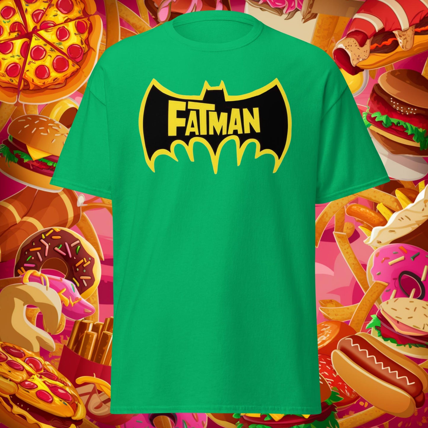 FatMan Funny Fat Superhero Unisex tee Irish Green T-shirts Batman Bulking Films Fitness Gym Justice League Movies Pump Cover Superheroes Workout Next Cult Brand