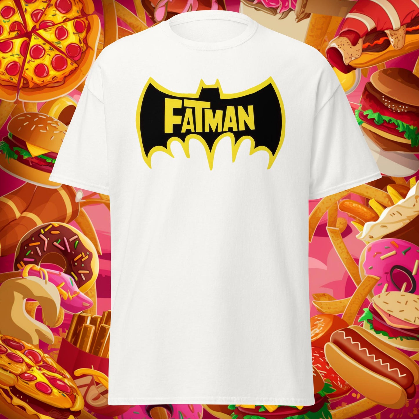 FatMan Funny Fat Superhero Unisex tee White T-shirts Batman Bulking Films Fitness Gym Justice League Movies Pump Cover Superheroes Workout Next Cult Brand