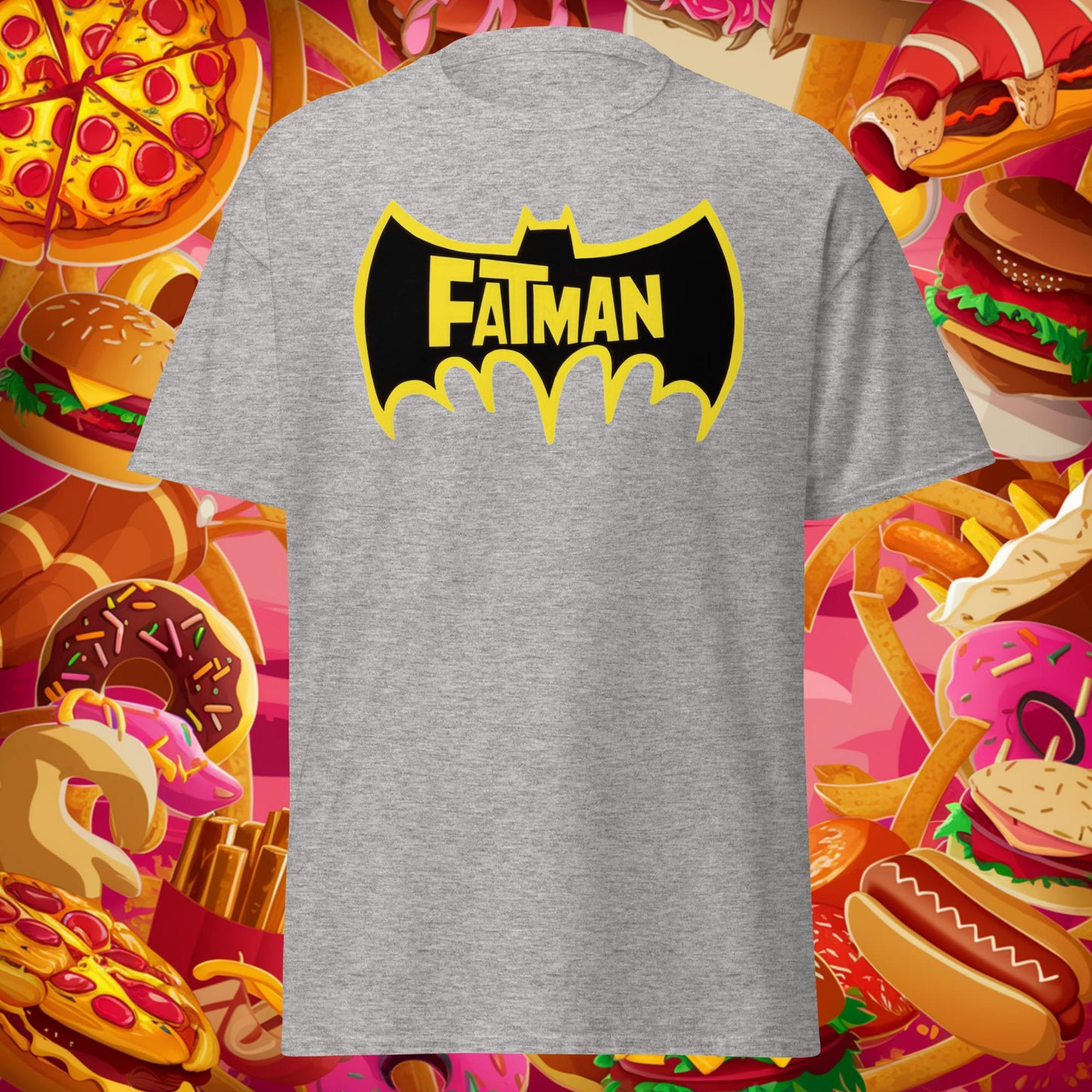 FatMan Funny Fat Superhero Unisex tee Sport Grey T-shirts Batman Bulking Films Fitness Gym Justice League Movies Pump Cover Superheroes Workout Next Cult Brand