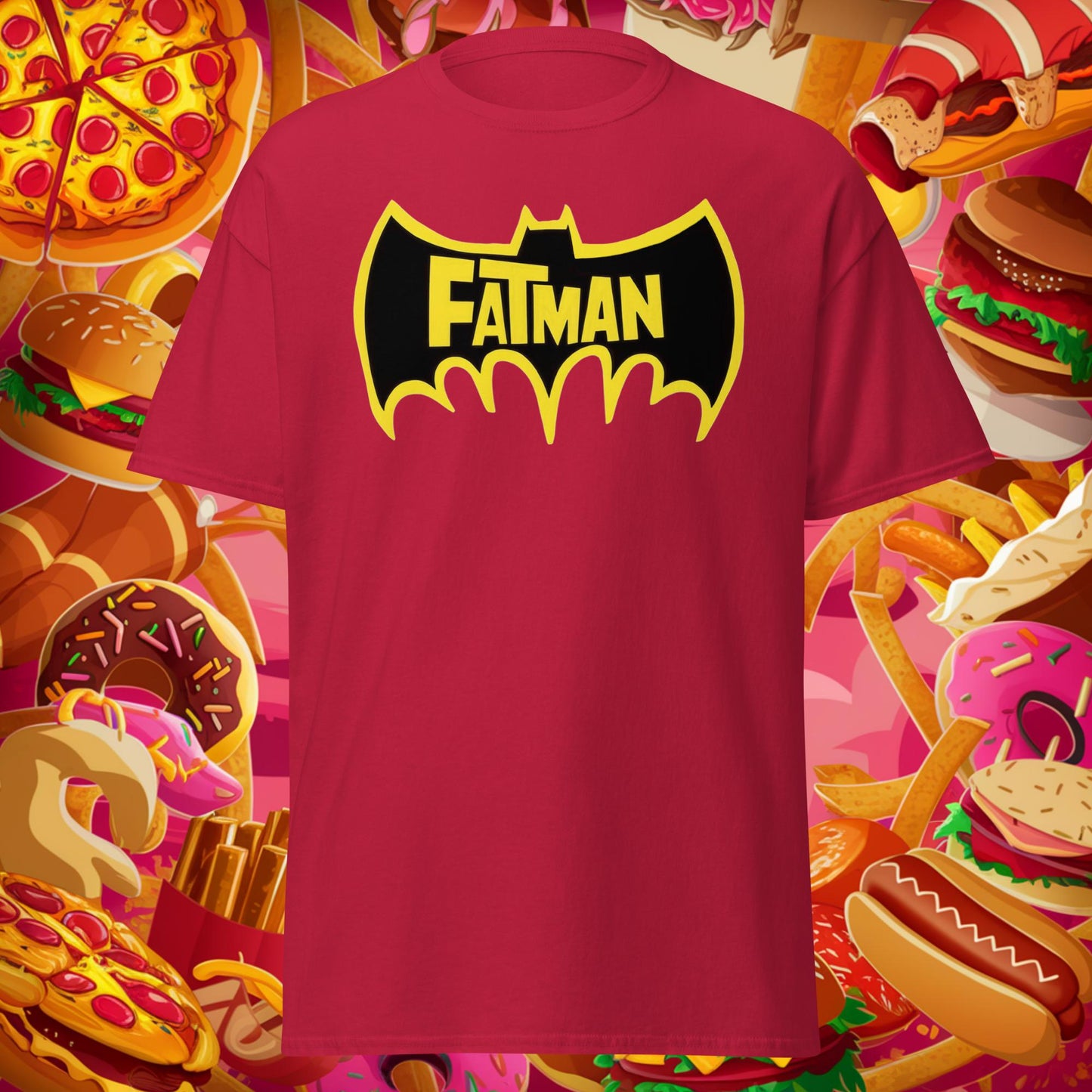 FatMan Funny Fat Superhero Unisex tee Cardinal T-shirts Batman Bulking Films Fitness Gym Justice League Movies Pump Cover Superheroes Workout Next Cult Brand