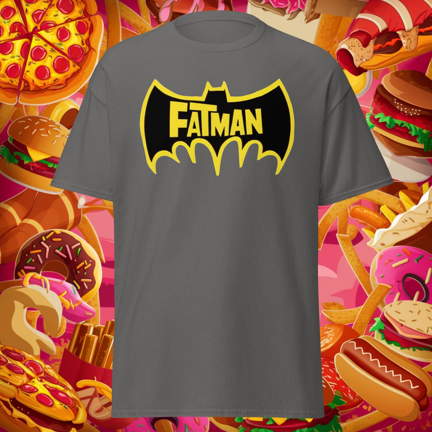 FatMan Funny Fat Superhero Unisex tee Charcoal T-shirts Batman Bulking Films Fitness Gym Justice League Movies Pump Cover Superheroes Workout Next Cult Brand