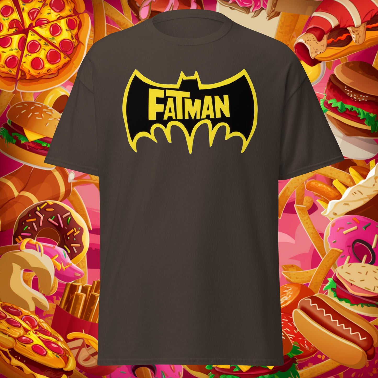 FatMan Funny Fat Superhero Unisex tee Dark Chocolate T-shirts Batman Bulking Films Fitness Gym Justice League Movies Pump Cover Superheroes Workout Next Cult Brand