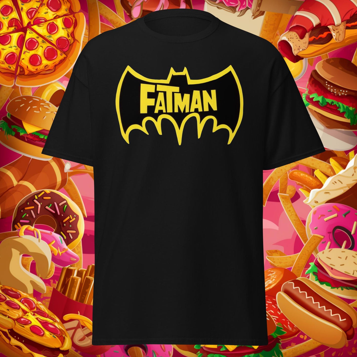 FatMan Funny Fat Superhero Unisex tee Black T-shirts Batman Bulking Films Fitness Gym Justice League Movies Pump Cover Superheroes Workout Next Cult Brand