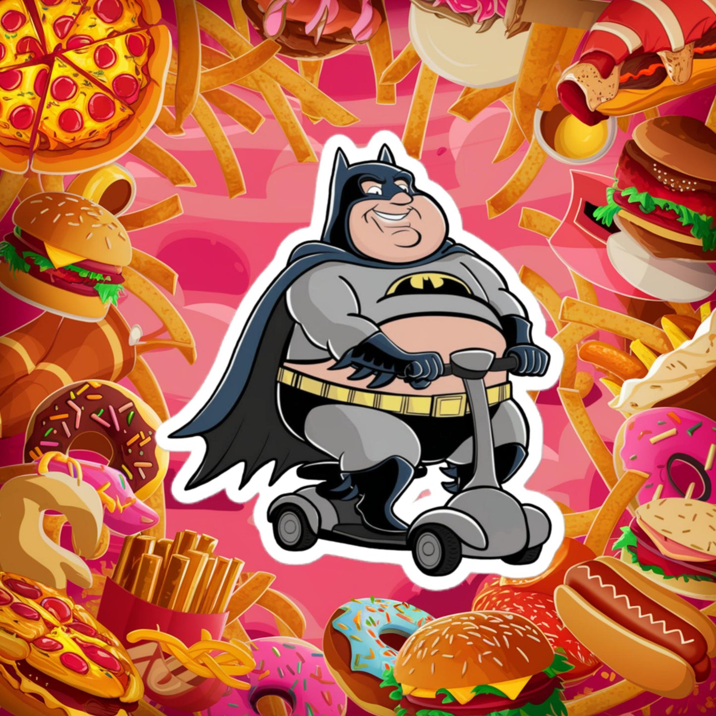 Fatman Fat Superhero Funny Bubble-free stickers 4″×4″ Stickers Batman Movies Superheroes Next Cult Brand
