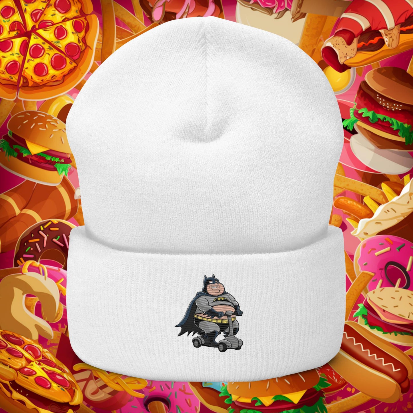 Fatman Fat Superhero Funny Cuffed Beanie White Hats Batman Justice League Movies Superheroes Next Cult Brand