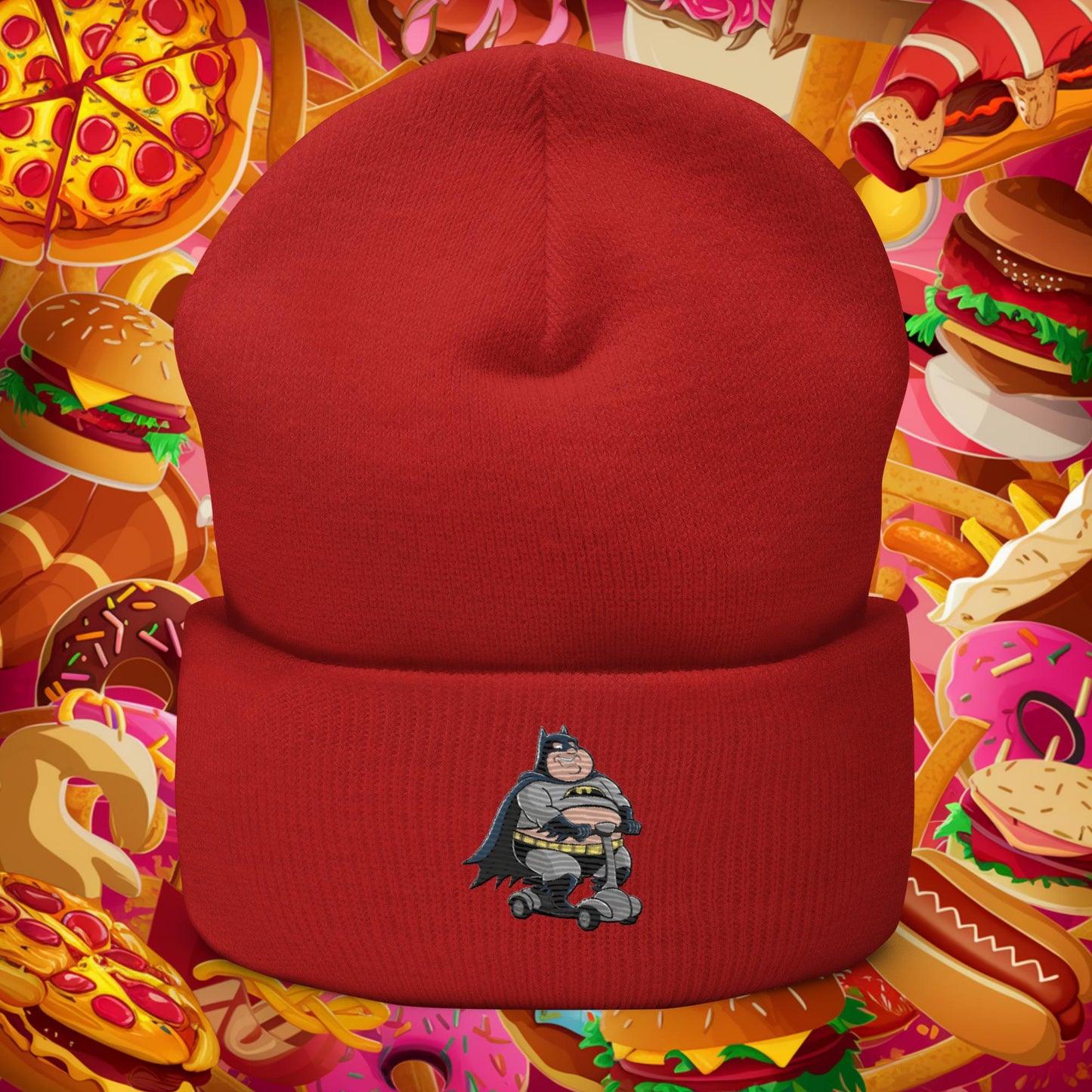 Fatman Fat Superhero Funny Cuffed Beanie Red Hats Batman Movies Superheroes Next Cult Brand
